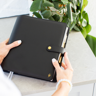 Black Leather Planner Cover (Signature, Daily + Classic)