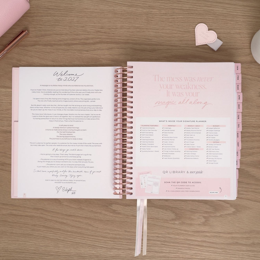 2027 Signature Weekly Planner - Blush + Rose Gold