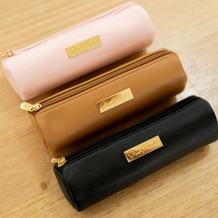 Barrel Vegan Leather Pencil Case - Tan