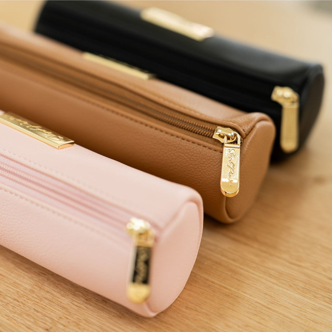 Barrel Vegan Leather Pencil Case - Tan
