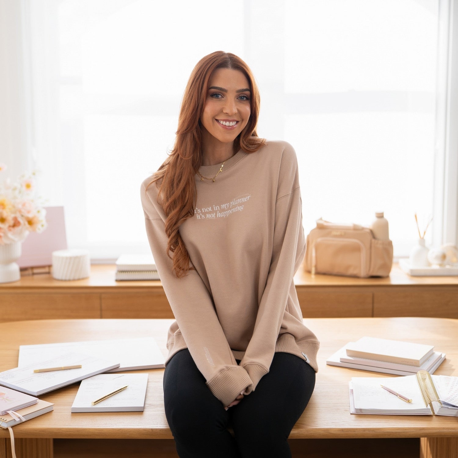 'My Planner' Crew Neck Jumper - Latte
