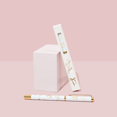 Luxe Christmas Bow Pen - White + Yellow Gold