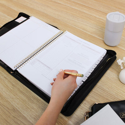 Luxe Zip-up Planner Folio - Black - Large