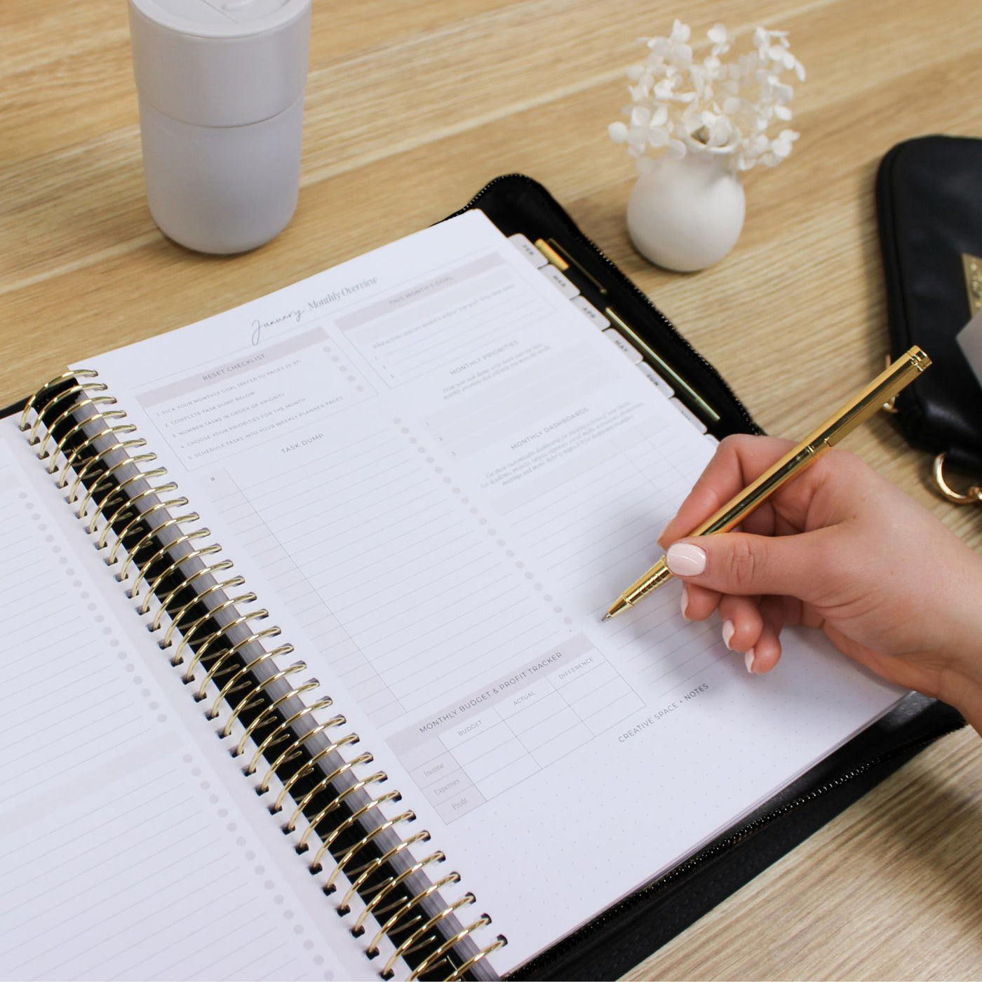 Luxe Zip-up Planner Folio - Black - Large