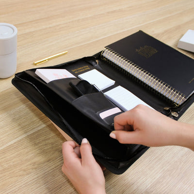 Luxe Zip-up Planner Folio - Black - Large