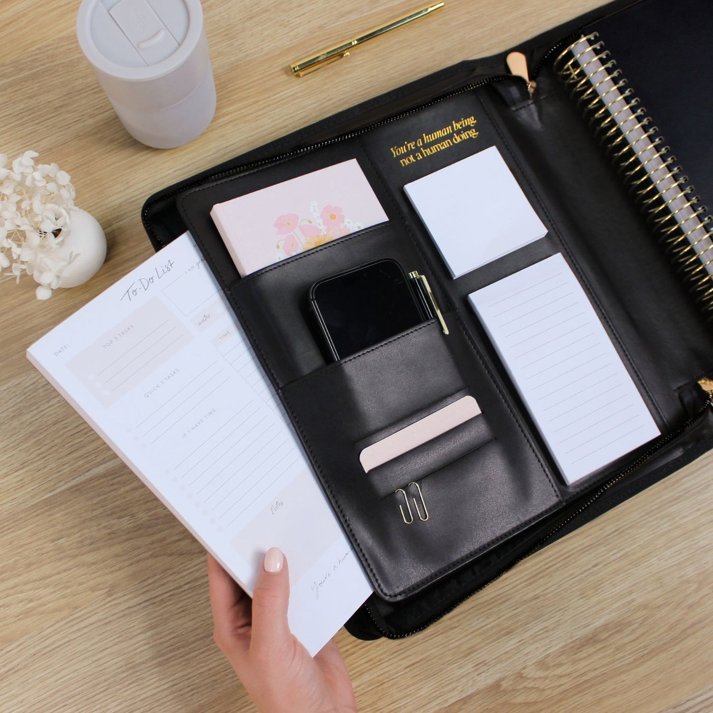 Luxe Zip-up Planner Folio - Black - Large