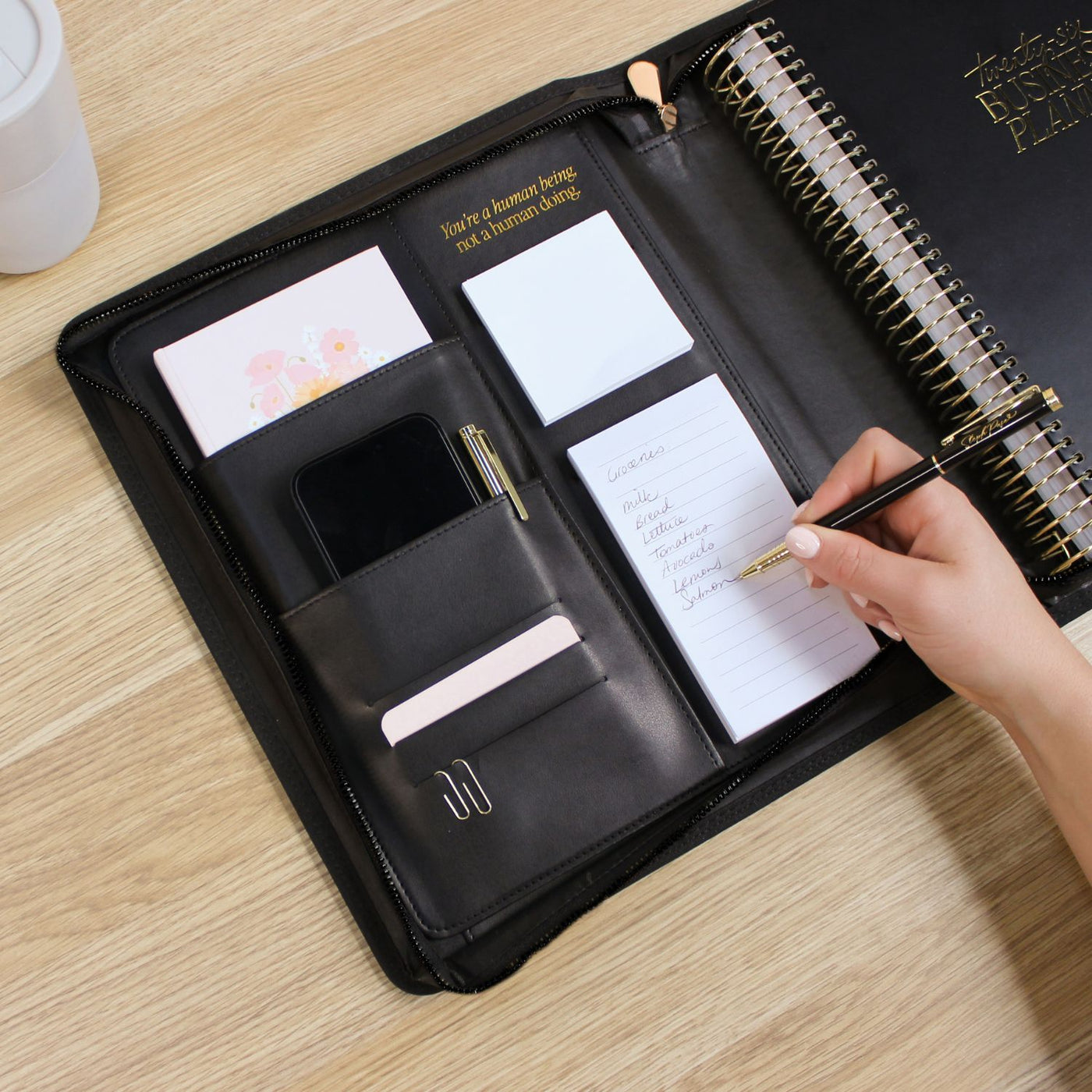 Luxe Zip-up Planner Folio - Black - Large