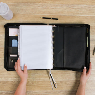 Luxe Zip-up Planner Folio - Black - Large