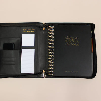 Luxe Zip-up Planner Folio - Black - Large