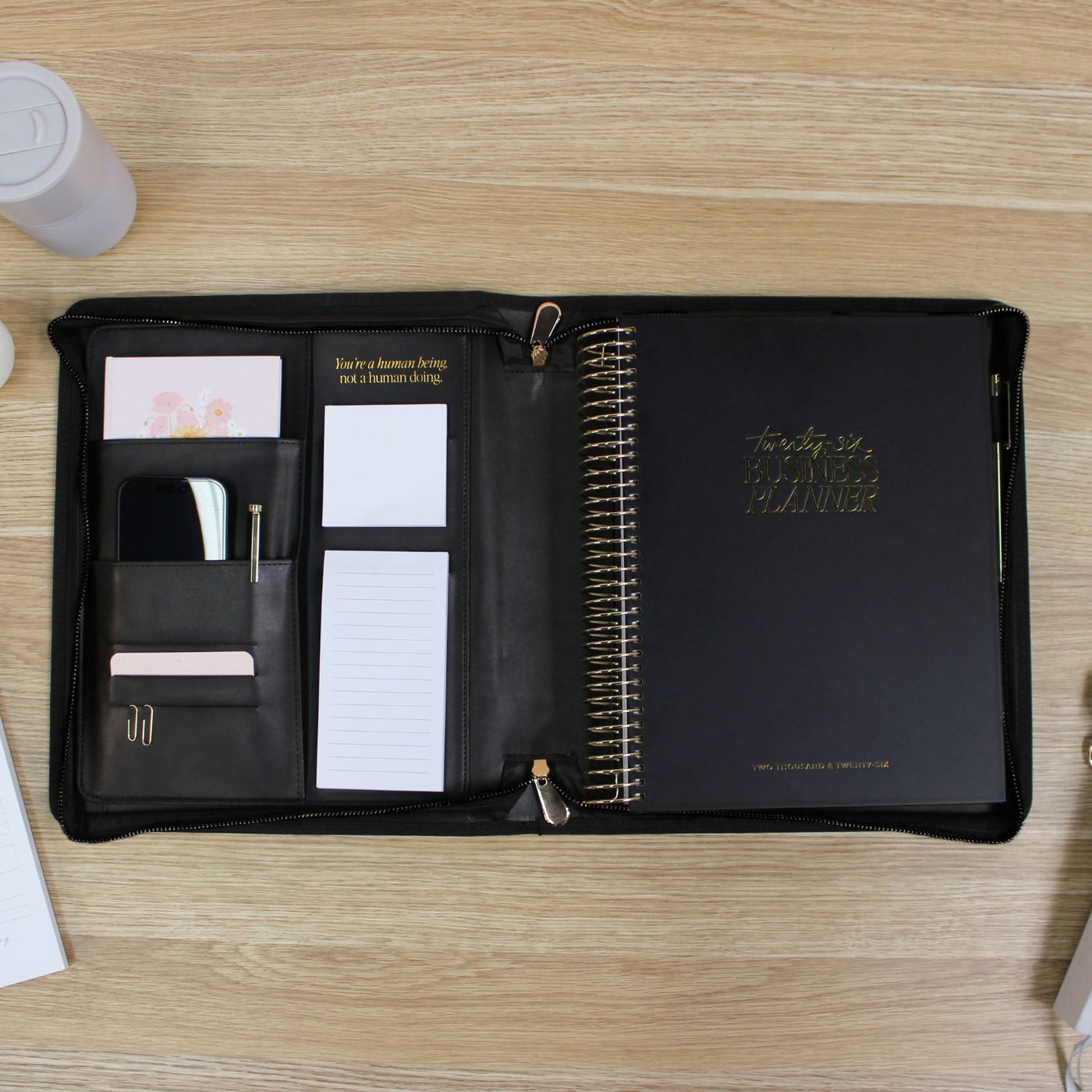 Luxe Zip-up Planner Folio - Black - Large