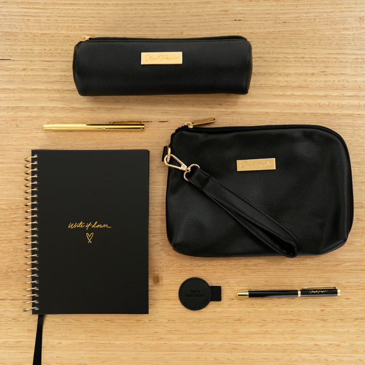 Barrel Vegan Leather Pencil Case - Black