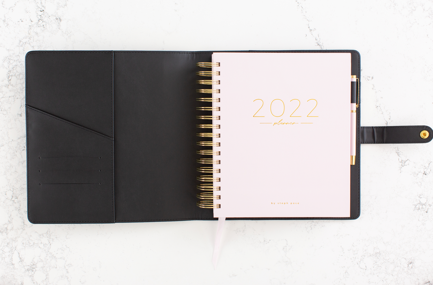 SECONDS STOCK Black Leather Planner Cover (Signature, Daily + Classic)