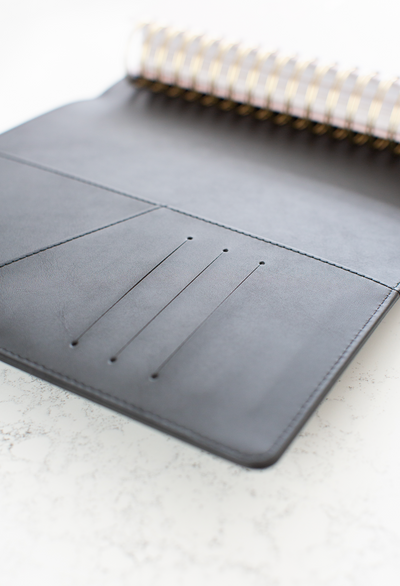 SECONDS STOCK Black Leather Planner Cover (Signature, Daily + Classic)
