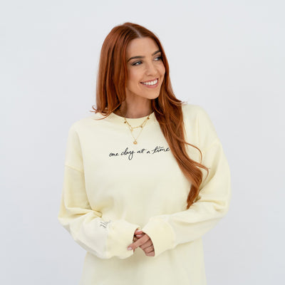 'One day at a time' Crew Neck Jumper - Butter Yellow