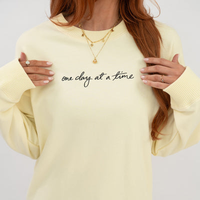 'One day at a time' Crew Neck Jumper - Butter Yellow