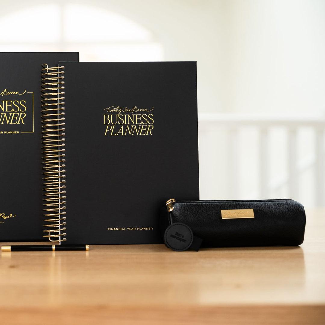 Barrel Vegan Leather Pencil Case - Black