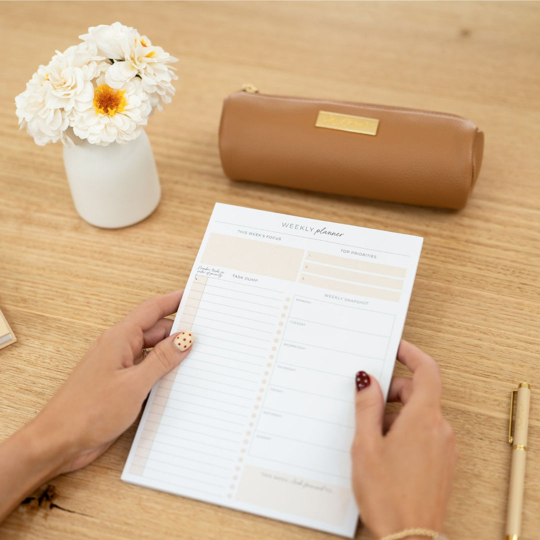 Barrel Vegan Leather Pencil Case - Tan