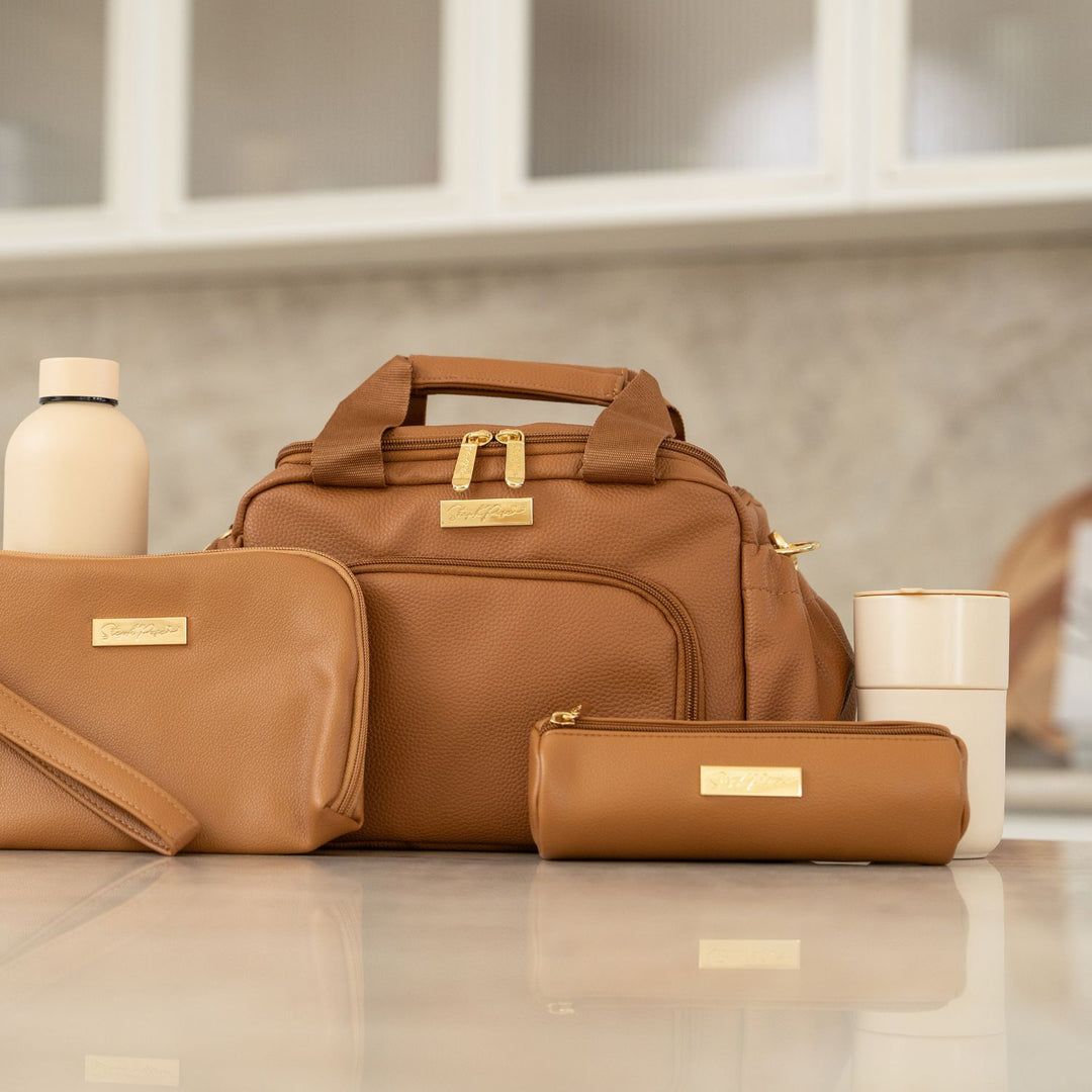 Barrel Vegan Leather Pencil Case - Tan