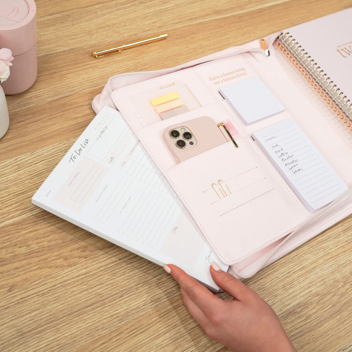 Luxe Zip-up Planner Folio - Blush - Large