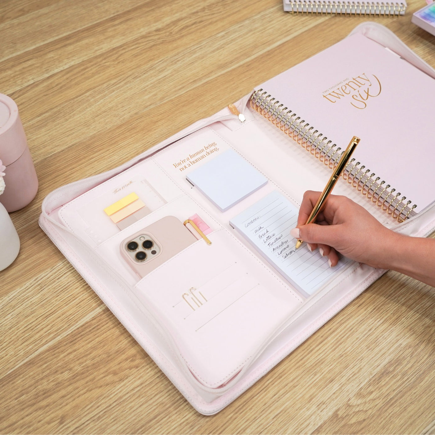 Luxe Zip-up Planner Folio - Blush - Large