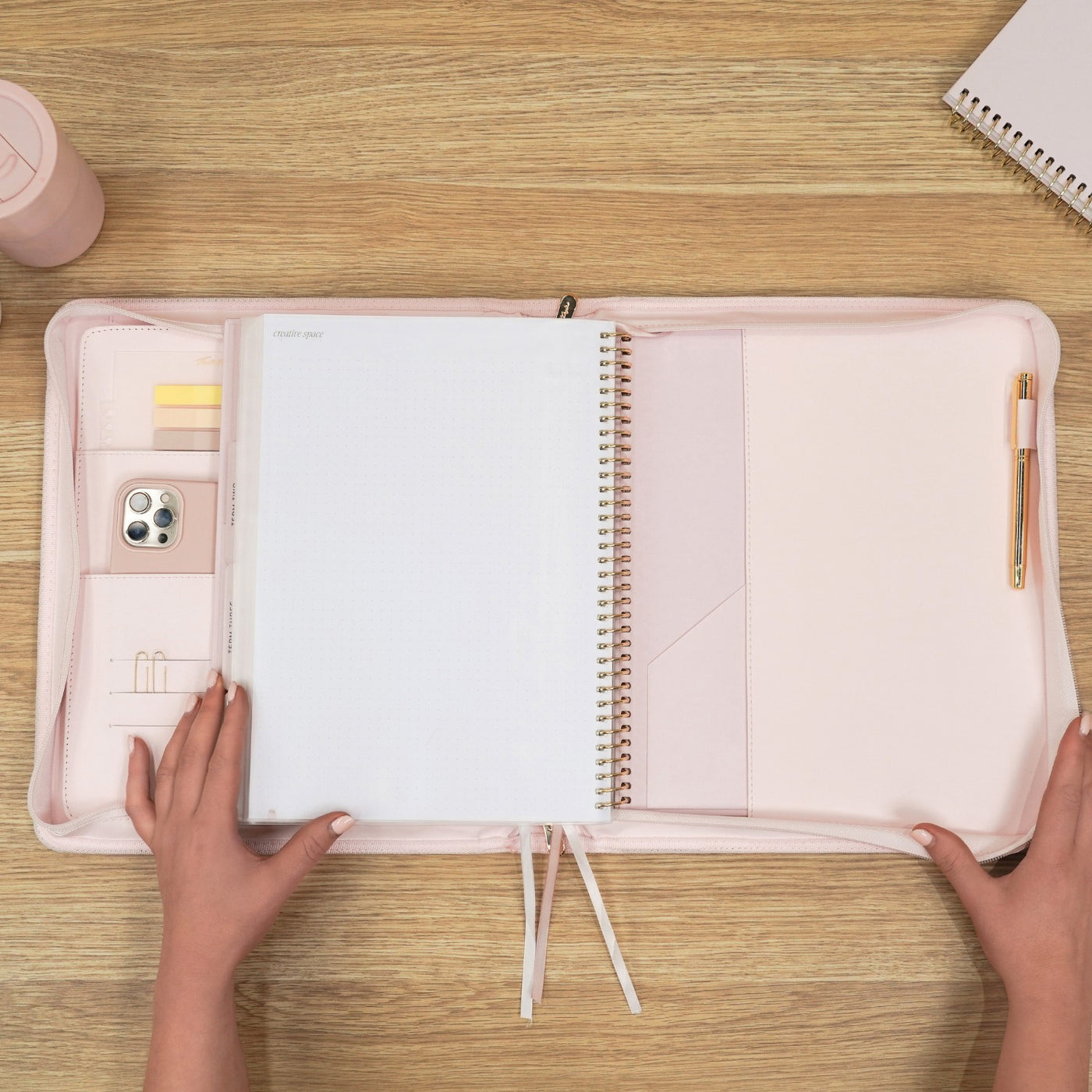 Luxe Zip-up Planner Folio - Blush - Large