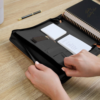 Luxe Zip-up Planner Folio - Black - Small