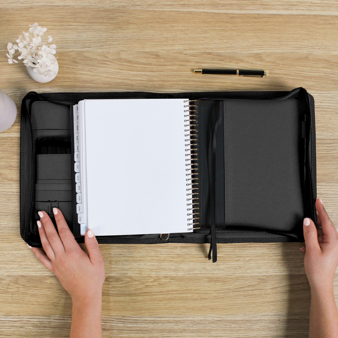 Luxe Zip-up Planner Folio - Black - Small