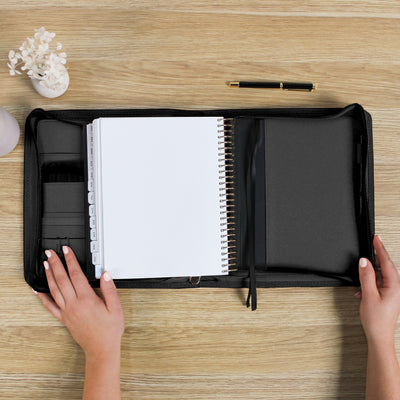 Luxe Zip-up Planner Folio - Black - Small