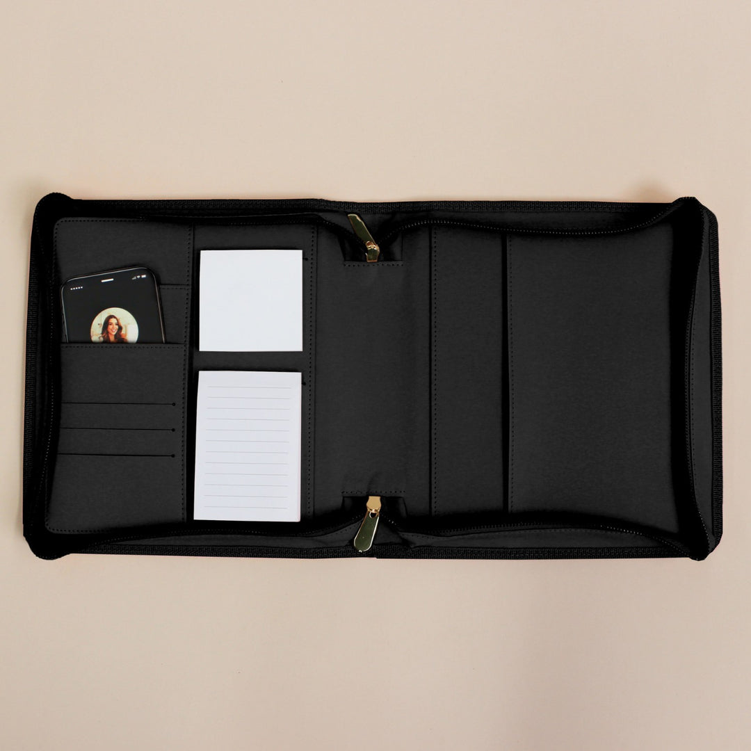 Luxe Zip-up Planner Folio - Black - Small