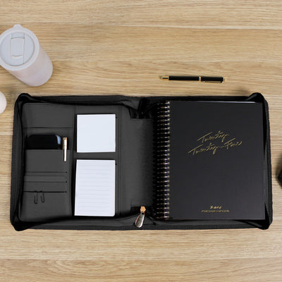 Luxe Zip-up Planner Folio - Black - Small