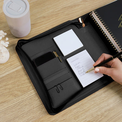 Luxe Zip-up Planner Folio - Black - Small