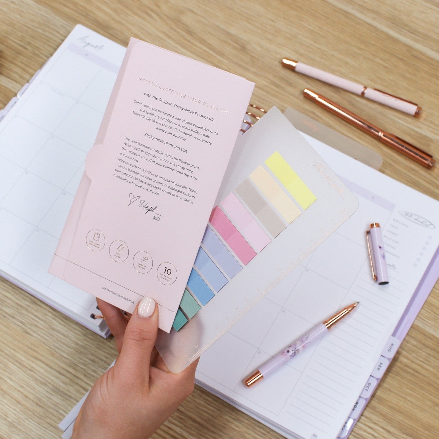 Notw Bookmark Snap-in Sticky Note Bookmark for Spiral Planners - Rose Gold – Steph ...