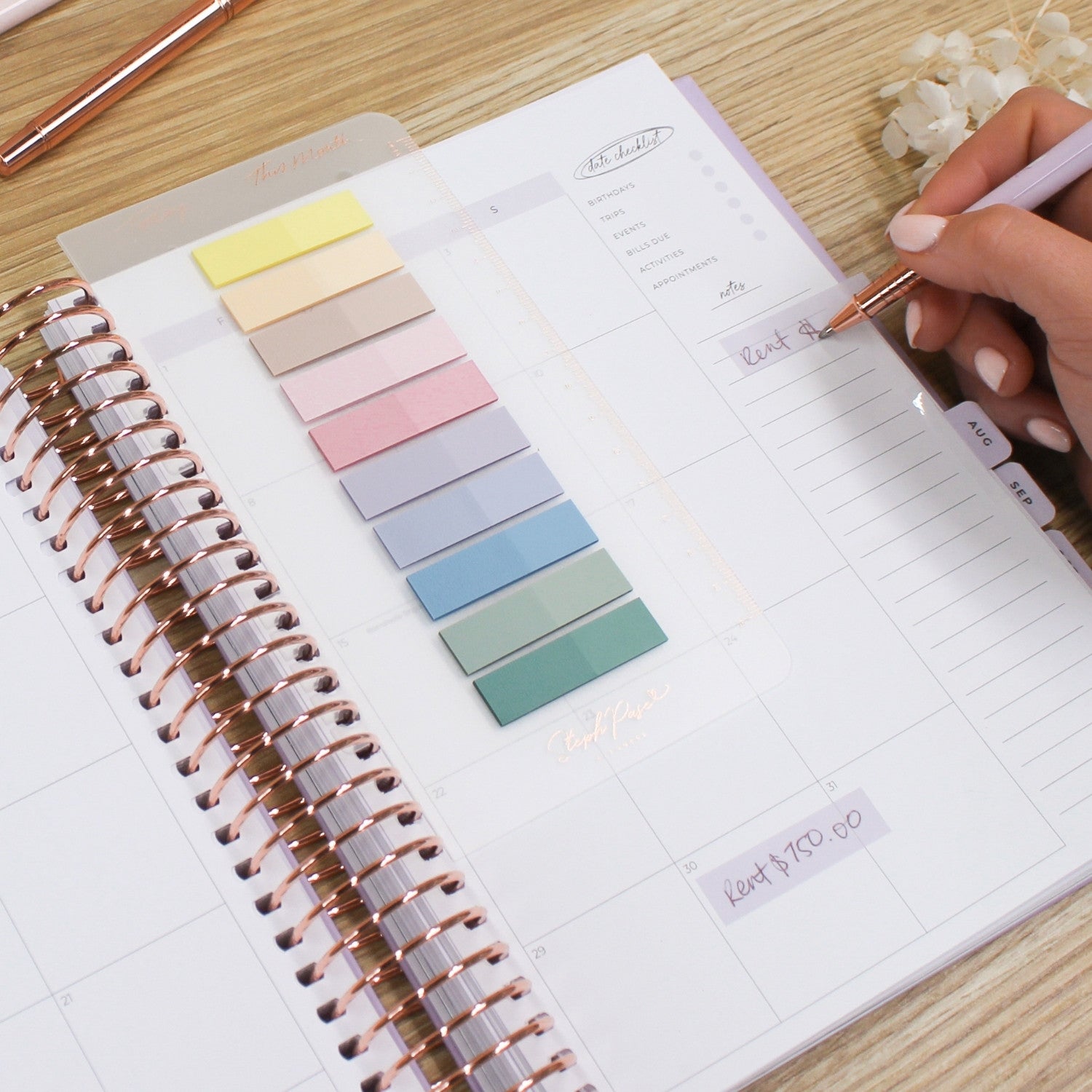 Notes Writing Snaps Snap-in Sticky Note Bookmark for Spiral Planners - Rose Gold – Steph ...