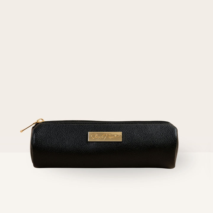 Barrel Vegan Leather Pencil Case - Black