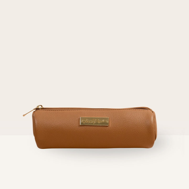 Barrel Vegan Leather Pencil Case - Tan
