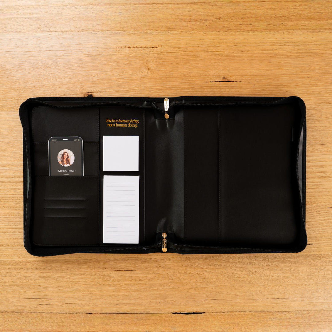 Luxe Zip-up Planner Folio - Black - Large