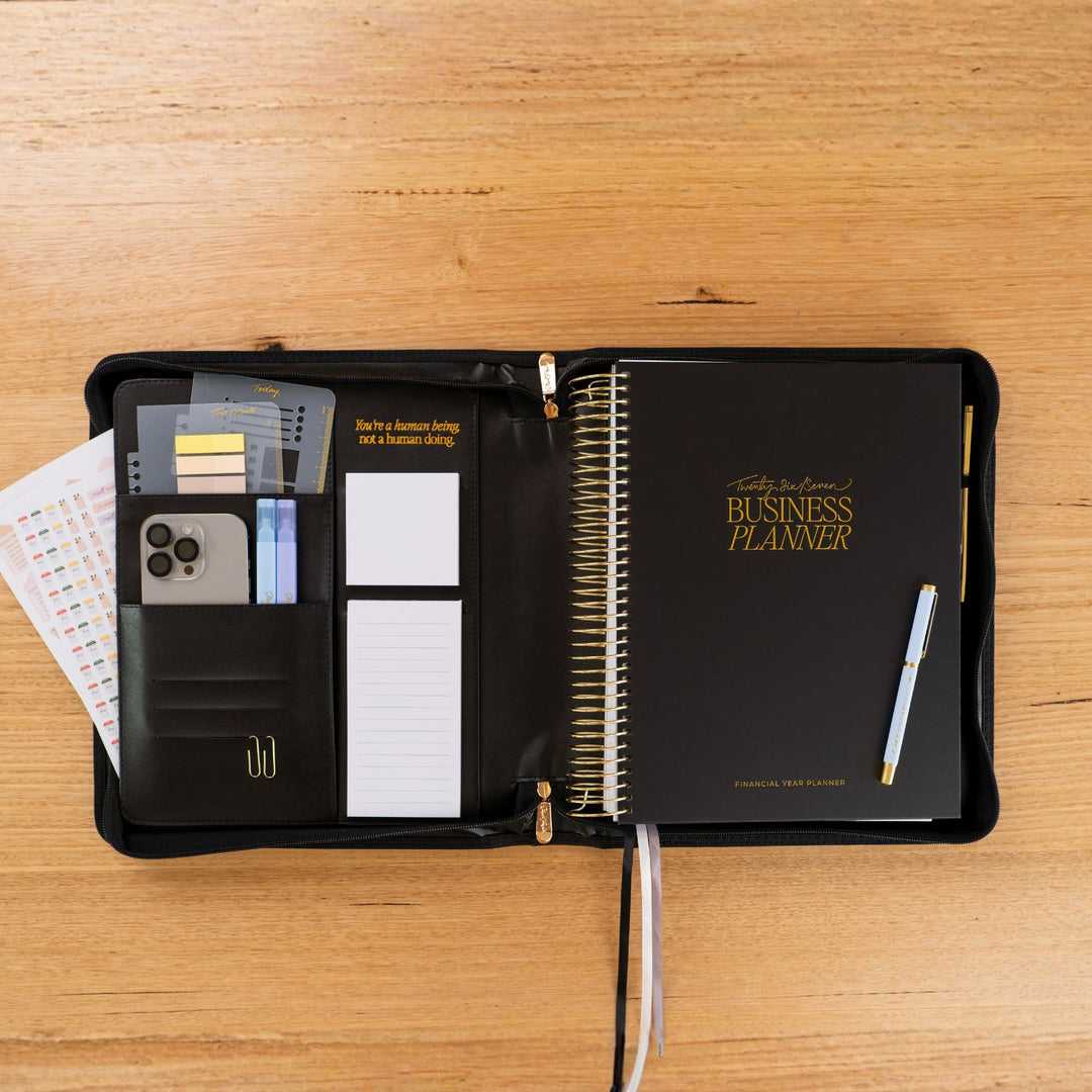 Luxe Zip-up Planner Folio - Black - Large